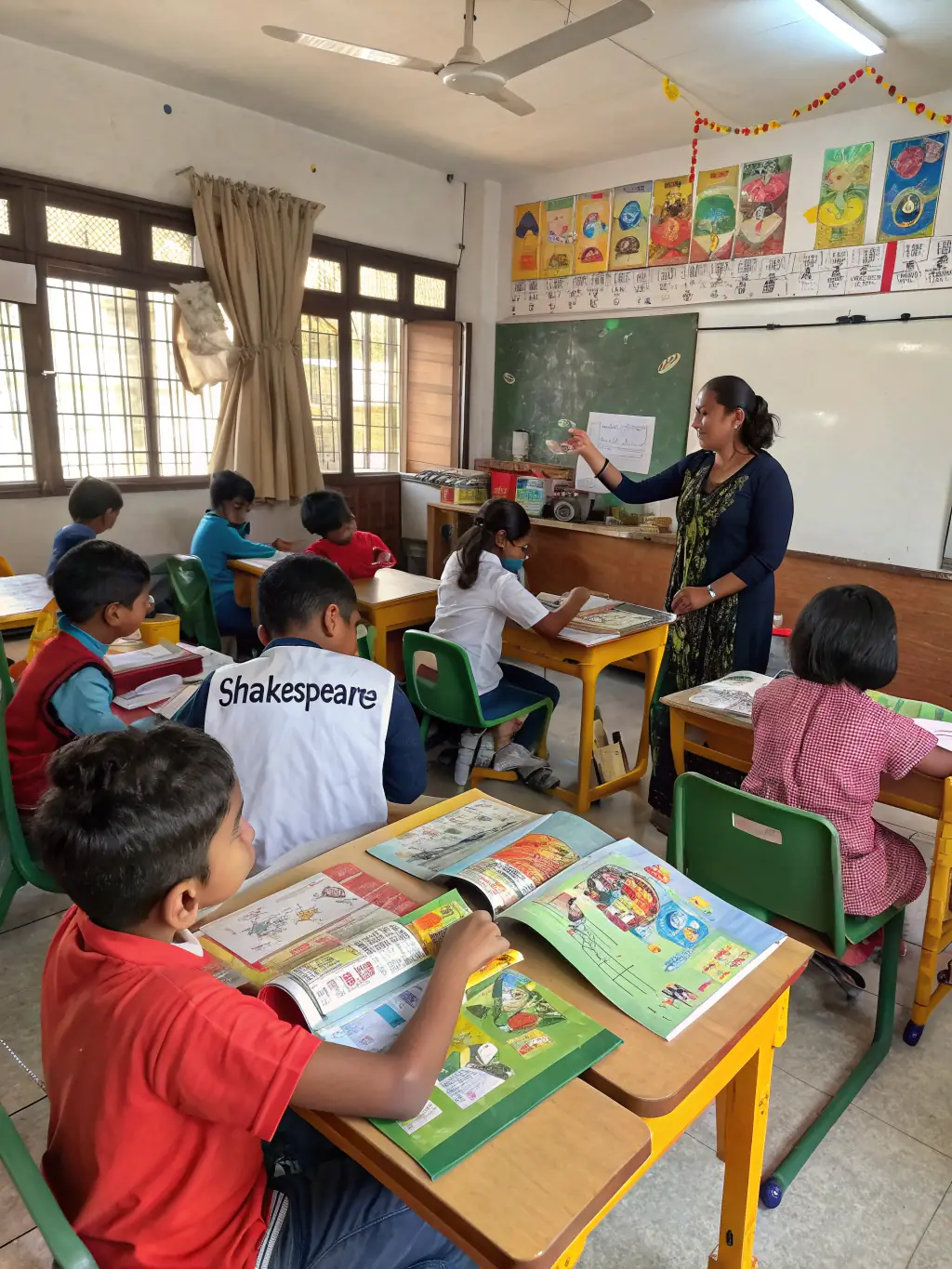 A photograph of children participating in a historical school lesson at the AMED ASS MUSEE DE L'ECOLE PUBLIQUE, showcasing an upcoming educational workshop.